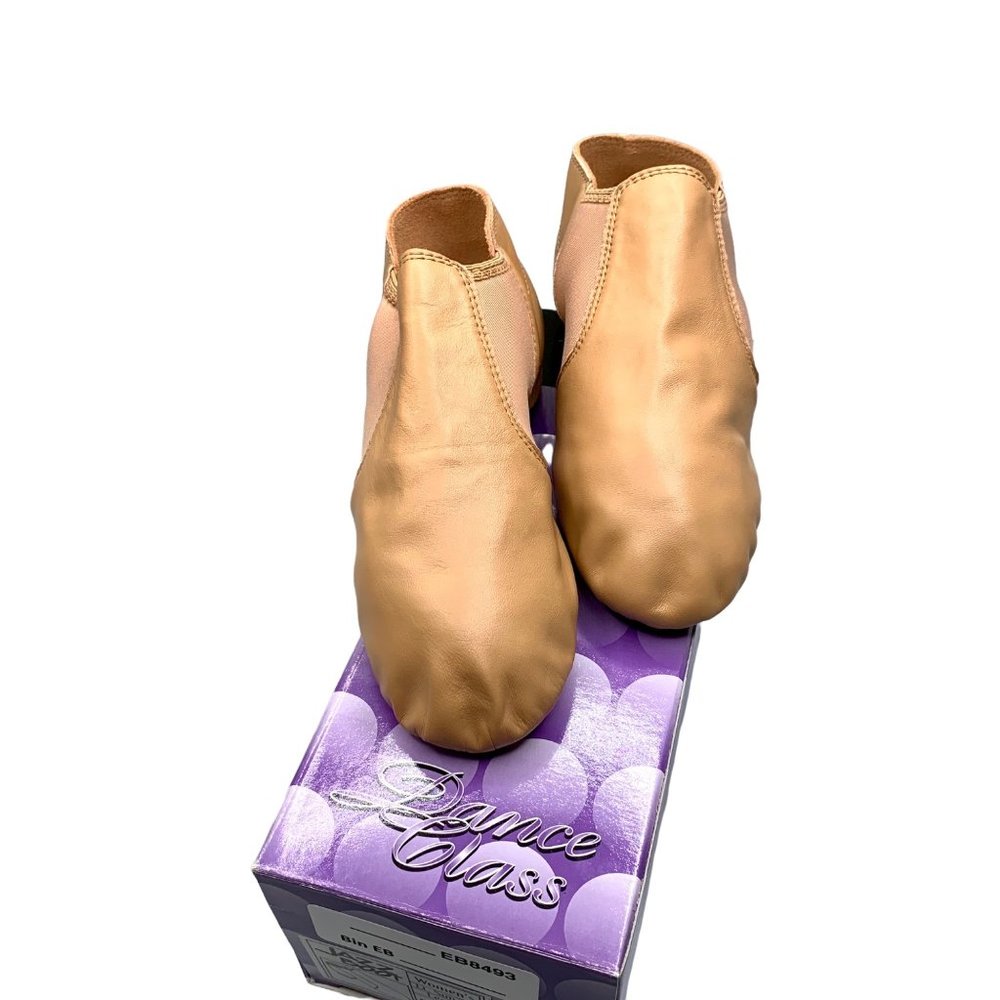 NIBx- Lt SunTan Jazz Boot Leather Spandex Shoes Split Sole Dance Sz 5/Child’s 3.